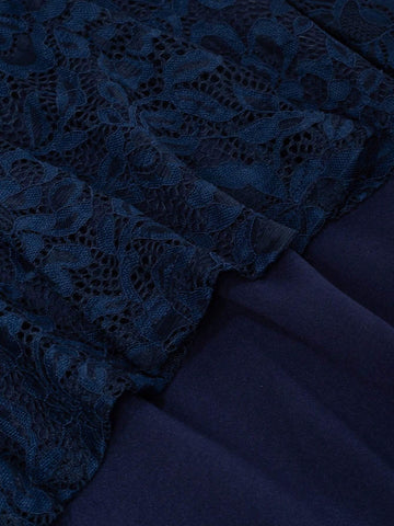 HOMEYEE Sleeveless V-Neck Lace Spliced Sexy Backless 2 In 1 Long Evening Dress For Elegant Cocktail Party