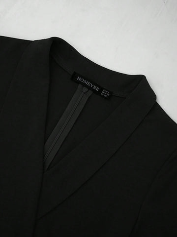 HOMEYEE Solid Shawl Collar Belted Bodycon Dress