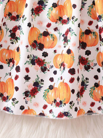 Halloween Themed Black Long Sleeve Printed Dress