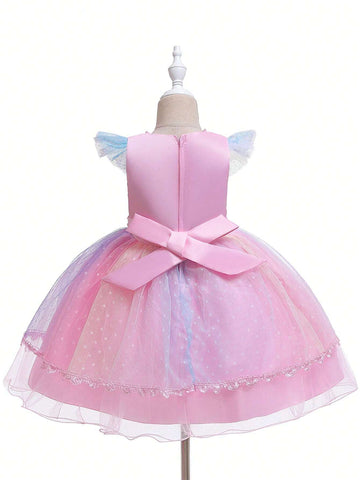 Halloween Young Girl Dress, New Girls Princess Unicorn Dress, Children Costume Performance Wedding Gown