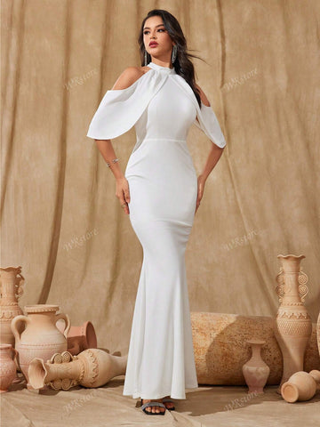 Halter Neck Fishtail Formal Dress With Shoulder Cut-Out