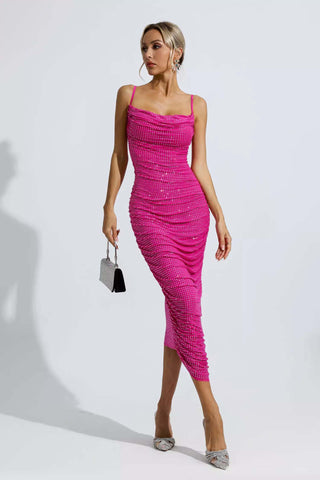 Hattie Purple Sequin Diamond Midi Dress