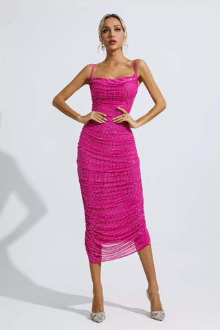 Hattie Purple Sequin Diamond Midi Dress
