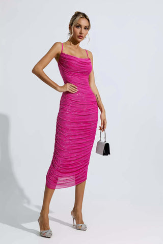 Hattie Purple Sequin Diamond Midi Dress