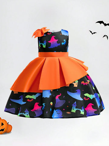 Haunted House Print Satin Fabric For Young Girls Princess Dress, Halloween Party Costume Material, Random Pattern