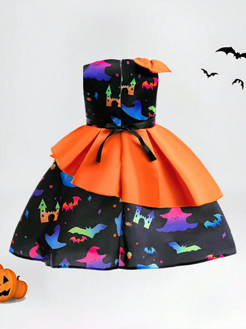 Haunted House Print Satin Fabric For Young Girls Princess Dress, Halloween Party Costume Material, Random Pattern