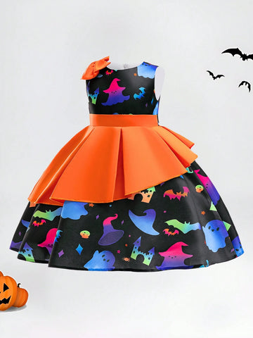 Haunted House Print Satin Fabric For Young Girls Princess Dress, Halloween Party Costume Material, Random Pattern