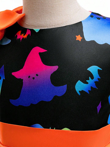 Haunted House Print Satin Fabric For Young Girls Princess Dress, Halloween Party Costume Material, Random Pattern