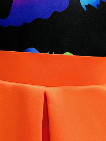 Haunted House Print Satin Fabric For Young Girls Princess Dress, Halloween Party Costume Material, Random Pattern