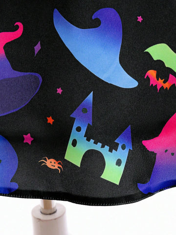 Haunted House Print Satin Fabric For Young Girls Princess Dress, Halloween Party Costume Material, Random Pattern