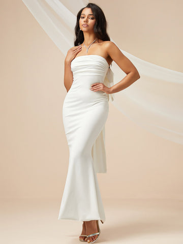 Heart Big Bow BacklessTube Wedding Dress