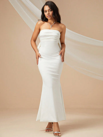 Heart Big Bow BacklessTube Wedding Dress