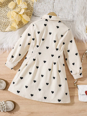 Heart Design Collar Fitted Casual Woven Dress For Young Girl
