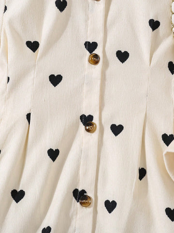 Heart Design Collar Fitted Casual Woven Dress For Young Girl