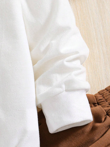 Heart Print Crew Neck Sweatshirt And Sweatpants Set For Young Girls