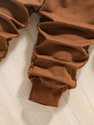 Heart Print Crew Neck Sweatshirt And Sweatpants Set For Young Girls