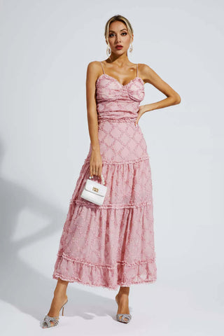 Heaven Pink Ruched Slip Maxi Dress