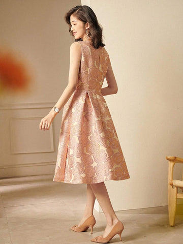 Heavy Industry Elegant Sleeveless Jacquard Cocktail Dress