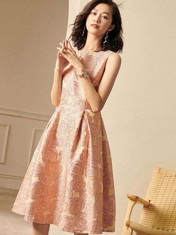 Heavy Industry Elegant Sleeveless Jacquard Cocktail Dress