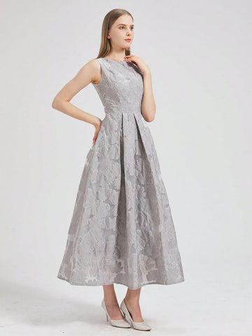 Heavy Jacquard Organza Sleeveless Elegant Women Cocktail Dress
