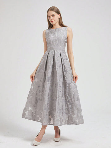 Heavy Jacquard Organza Sleeveless Elegant Women Cocktail Dress