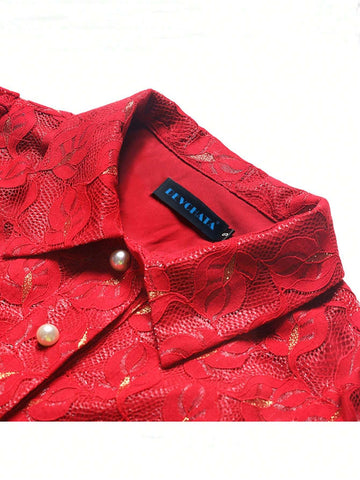 Heavy Lace Elegant Women's Long Sleeve Formal Evening Dress