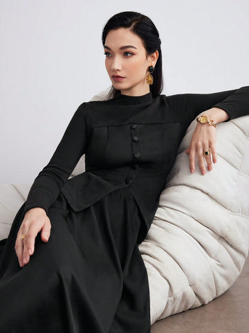 Heiryn 2pcs Women Elegant Commuter Solid Color Long Sleeve Top And Skirt Set, Autumn Winter