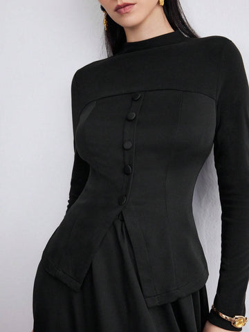 Heiryn 2pcs Women Elegant Commuter Solid Color Long Sleeve Top And Skirt Set, Autumn Winter