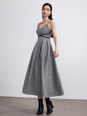 Heiryn Women's Autumn Double-Breasted Round Neck Long Sleeve Jacket And Strap Dress Elegant 2-Piece Set