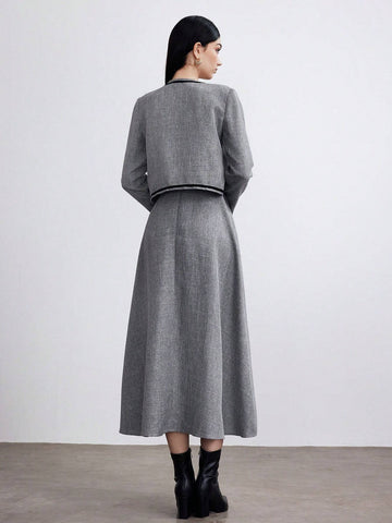 Heiryn Women's Autumn Double-Breasted Round Neck Long Sleeve Jacket And Strap Dress Elegant 2-Piece Set