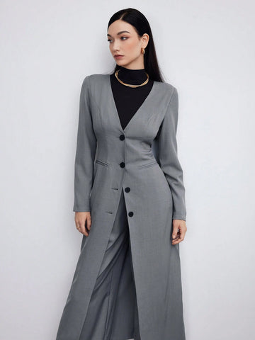 Heiryn Women's Autumn Single-Breasted Long Sleeve Casual Chic Jacket And Pants 2-Piece Set