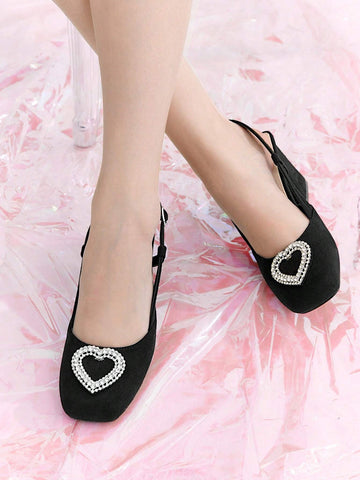 High-Heeled Solid Color Open Back Chunky Heel Shoes