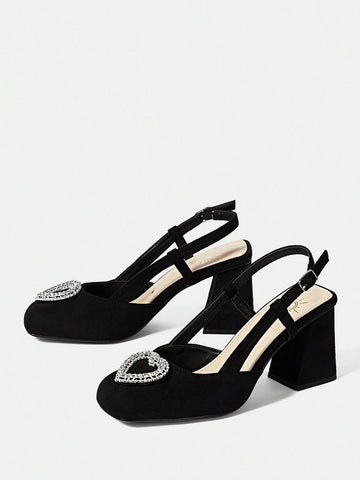 High-Heeled Solid Color Open Back Chunky Heel Shoes