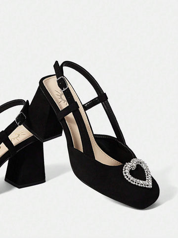 High-Heeled Solid Color Open Back Chunky Heel Shoes