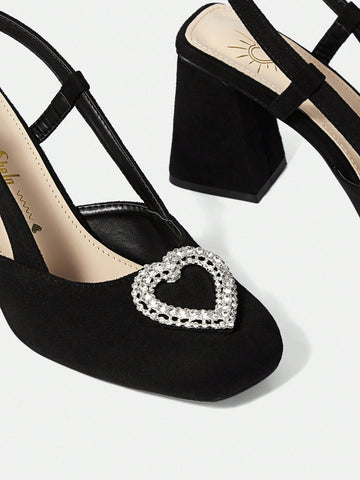 High-Heeled Solid Color Open Back Chunky Heel Shoes