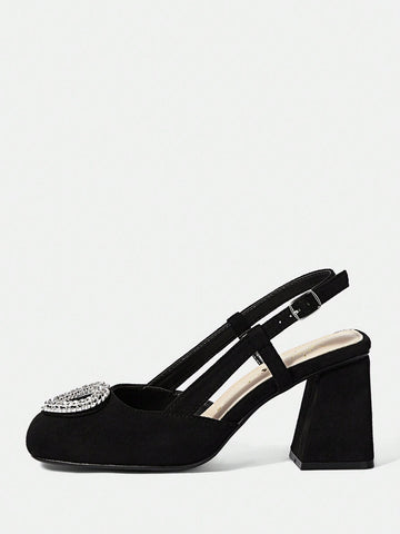 High-Heeled Solid Color Open Back Chunky Heel Shoes