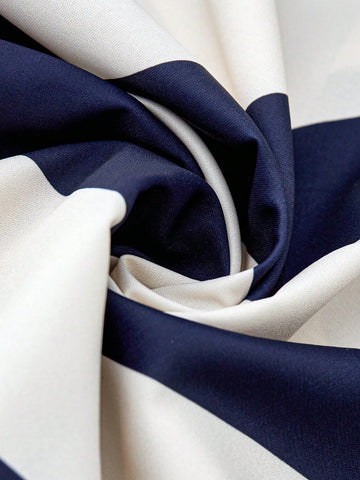 High End Polo Collar Diagonal Stripe Satin Shirt For Women, Versatile Commuting Style Long Sleeved Shirt