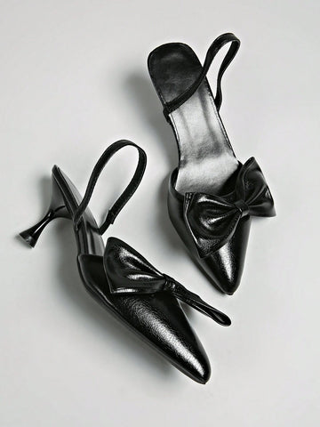 High Heels Women's Net Celebrity New Style Bestselling Fashion High Heels Pointed Toe Bow Tie Backstrap