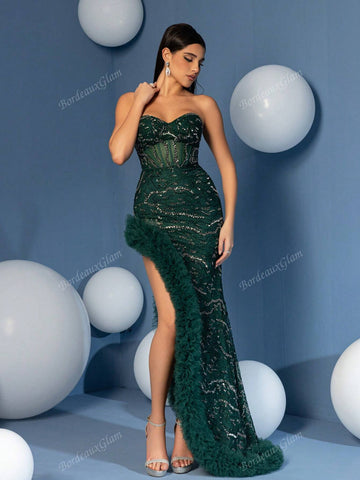 High Low Skirt Sweetheart Neckline Beaded Prom Homecomning Dress