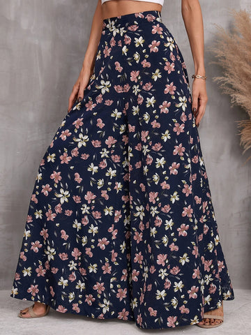 High Waist Floral Print Wide Leg Pants