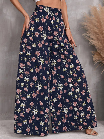 High Waist Floral Print Wide Leg Pants