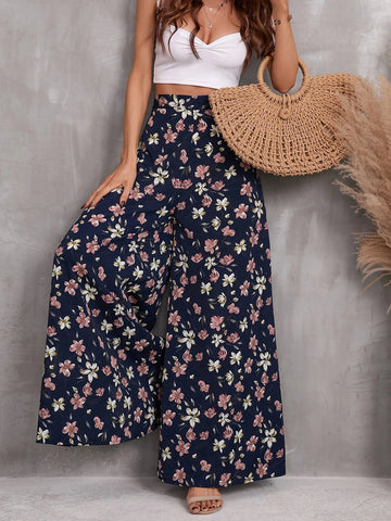 High Waist Floral Print Wide Leg Pants