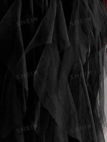 High Waist Mesh Overlay Skirt