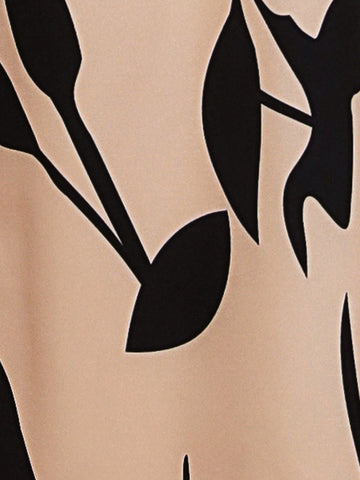 Waisted Wide Leg Pants With Plant Print