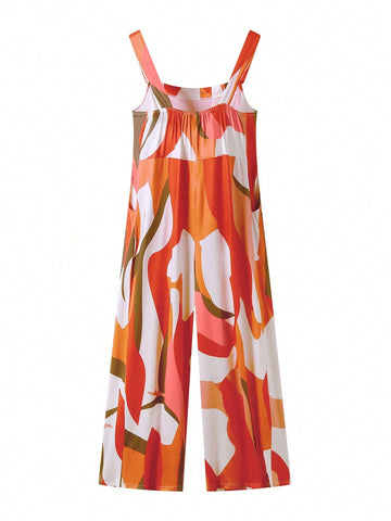 Holiday Beach Color Block Pleated Wide-Legged Casual Overalls