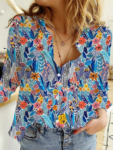Holiday Leisure Flower And Plant Printed Long Sleeve Shirt