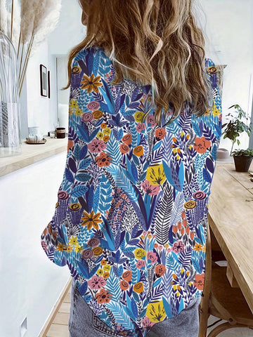 Holiday Leisure Flower And Plant Printed Long Sleeve Shirt