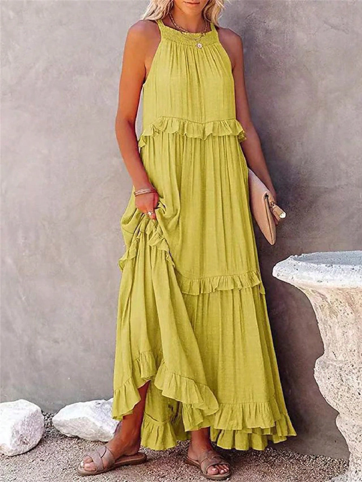 Holiday Wind Lotus Leaf Edge Long Style Dress Elegant Beach Skirt