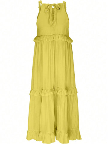 Holiday Wind Lotus Leaf Edge Long Style Dress Elegant Beach Skirt