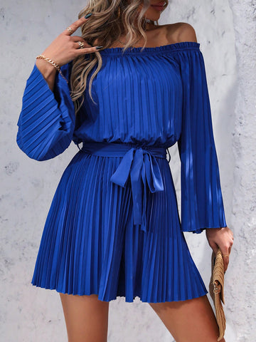 Hollow Out Long Sleeve Pleated Jumpsuit Shorts